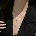 thumbnail image 4 of Collar llamativo con dije de circonio cúbico de doble capa de acero inoxidable Cadena clavicular (oro rosa), 4 of 5