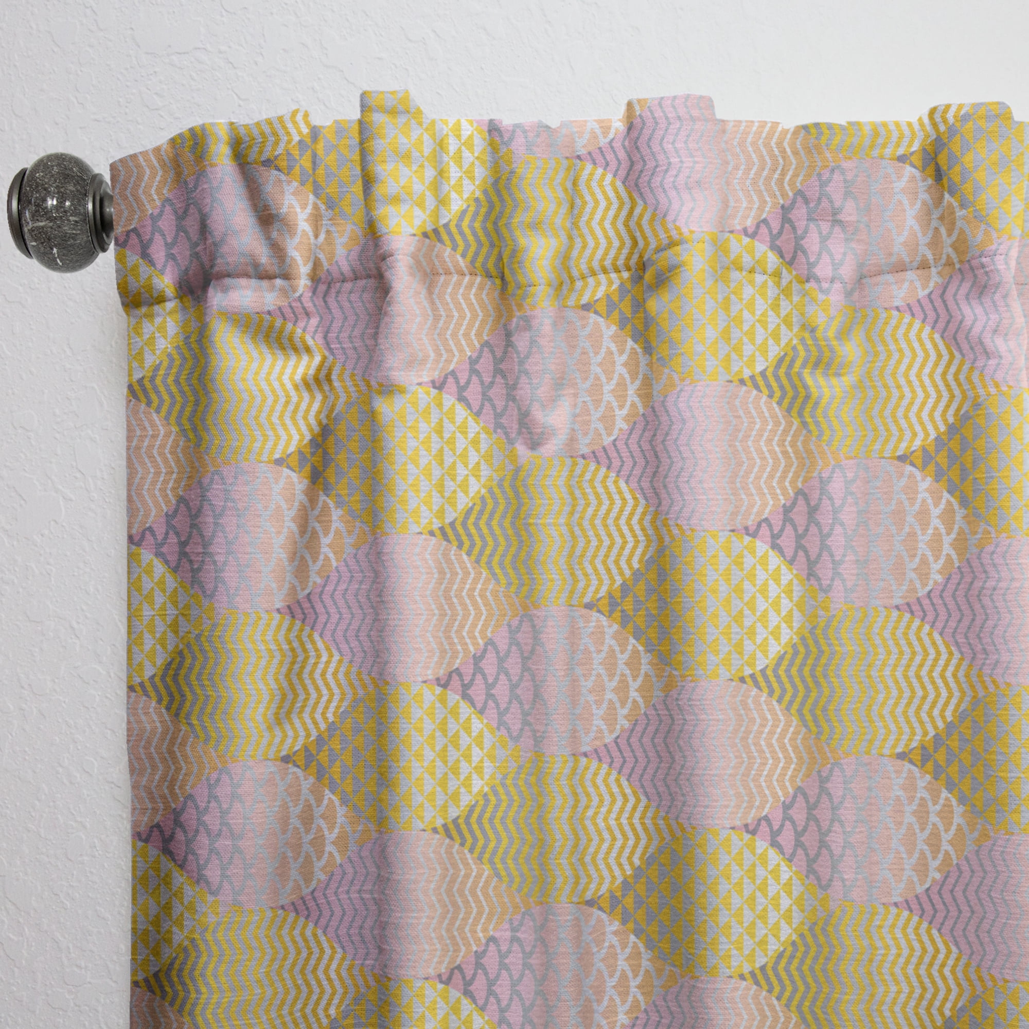 Designart 'Golden Geometrical Retro Fish Scale' Mid-Century Modern Curtain Panel