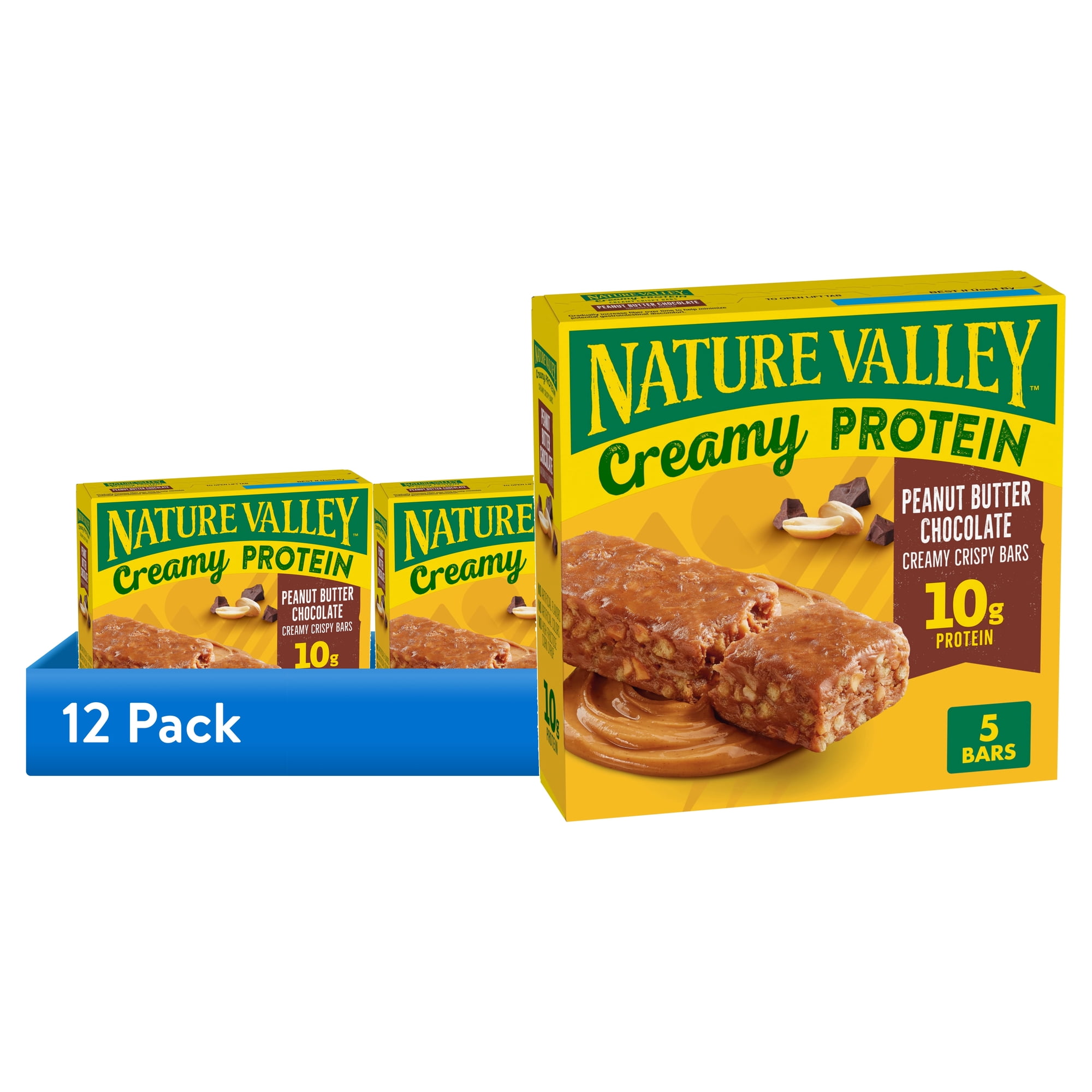 (12 pack) Nature Valley Creamy Protein Bars, Peanut Butter Chocolate, 10g Protein, 5 Bars, 7.45 oz