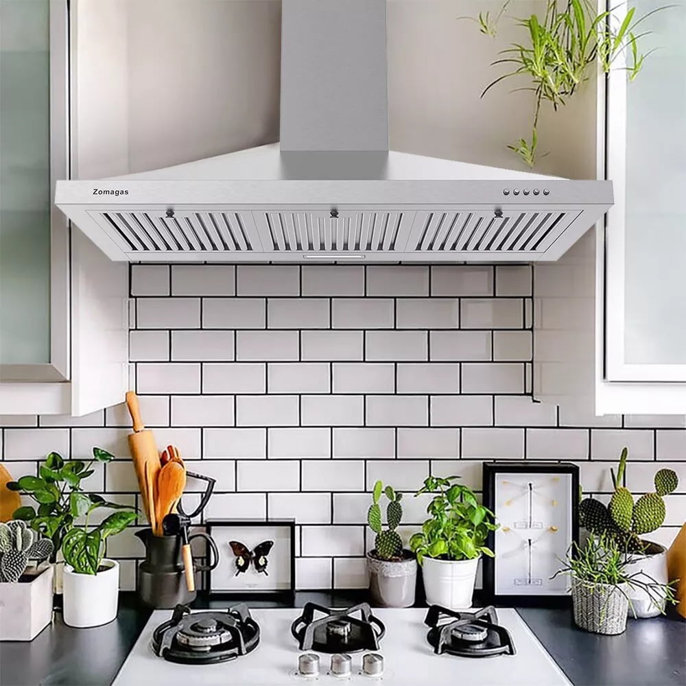 36" Wall Mount Range Hood 450CFM 120V - Stainless Steel with 3-Speed Control & LED Light