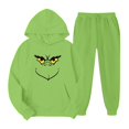 thumbnail image 1 of Chandail de Noël Abordable Corashan Chandail de Noël Laid pour Femme Mode Décontractée Col Rond Chandail à Capuche avec Manches Amples Imprimées et Col Rond Ensemble Deux Pièces Vert, m, 1 of 3