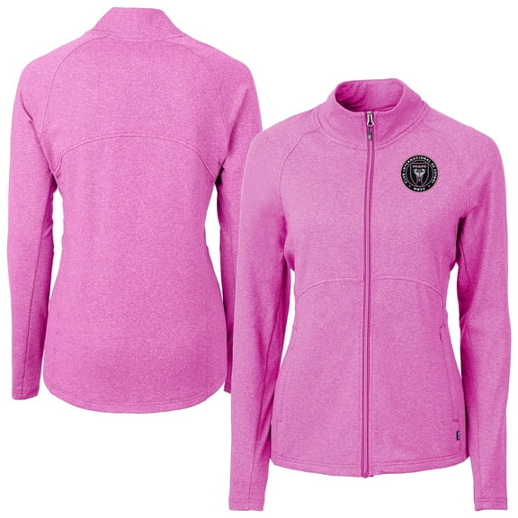 Women's-Cutter & Buck  Pink Inter Miami CF Adapt Eco Knit Hybrid Recycled Raglan Full-Zip Jacket