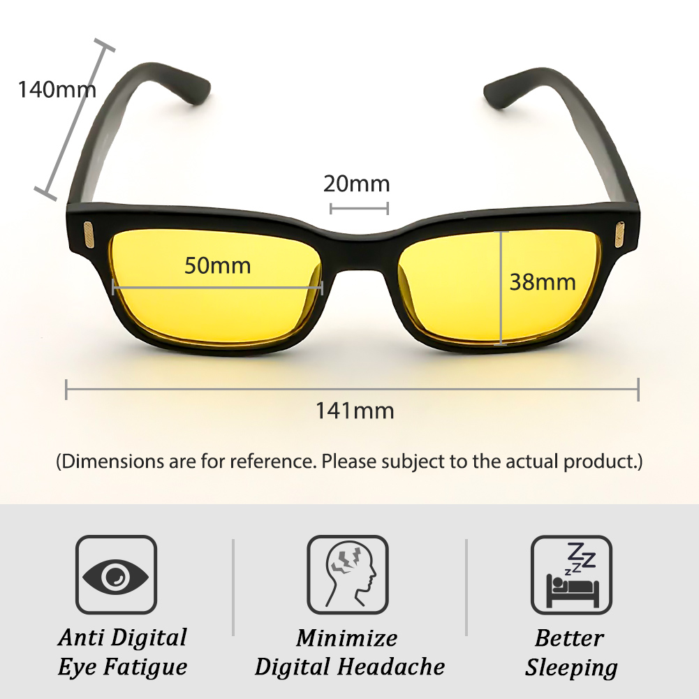 Cyxus Blue Light Blocking Square Glasses Filter (Yellow Lens) Black