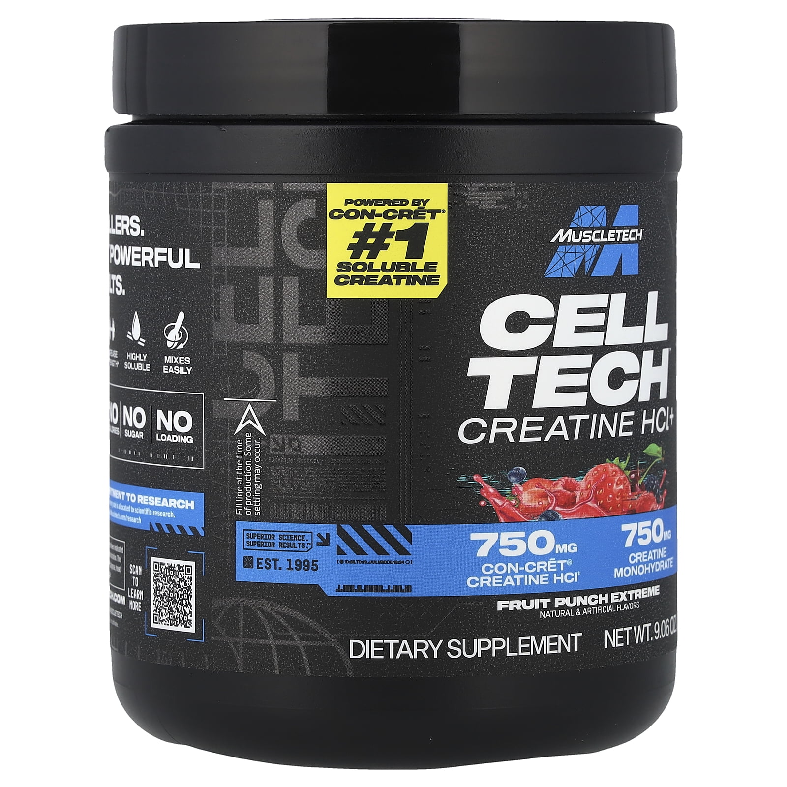 Creactor Micronized Creatine and Creatine HCl Powder, Muscle Builder & Recovery, Fruit Punch Extreme, 120 Servings (269g)