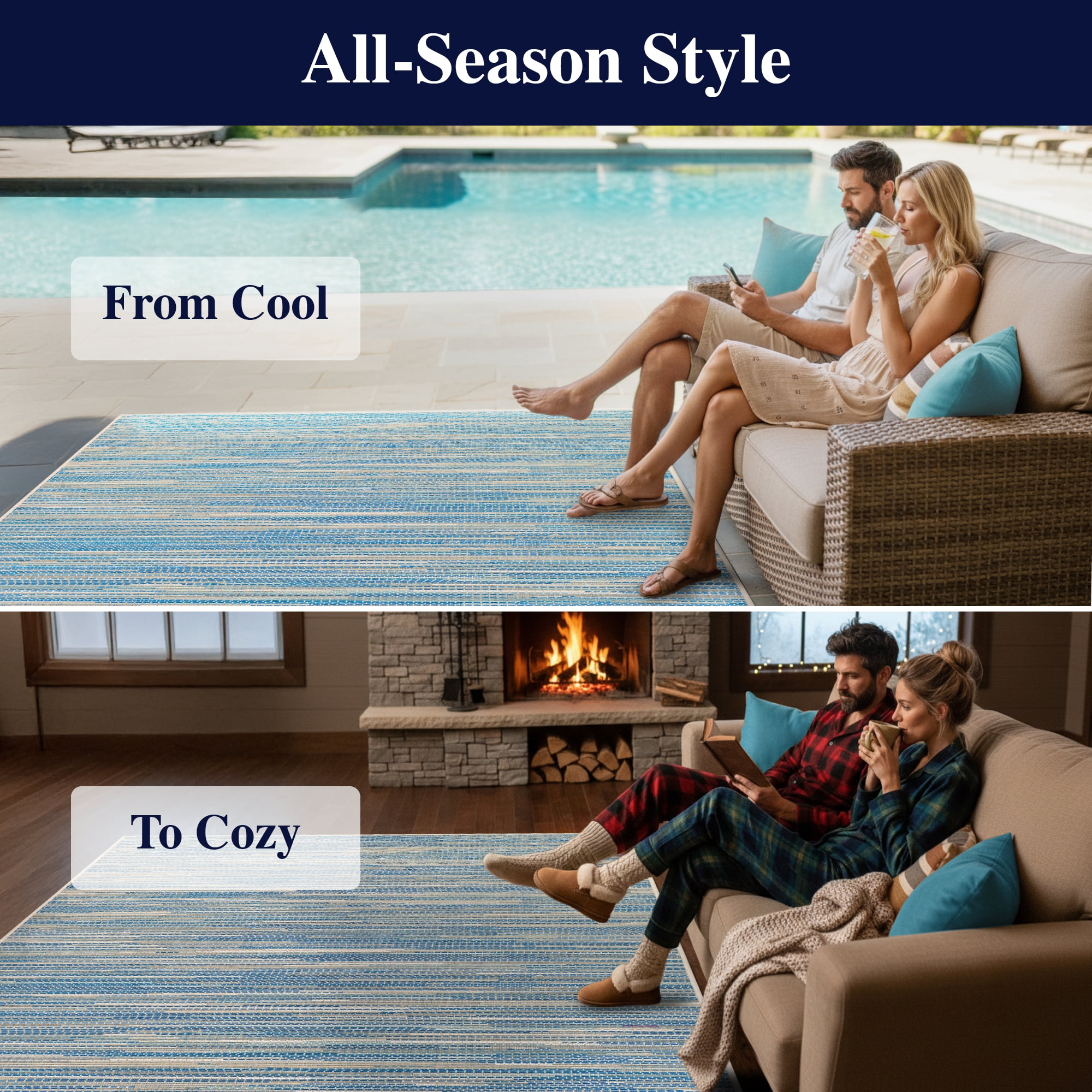 Couristan Alassio Area Rug, Sand/Azure/Turquoise ,Rectangle, 8'6" x 13'