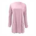 thumbnail image 3 of AXXD Womens Shirts Casual Pink Basic 2024 Spring And Fall New Round Neck Long Sleeve Loose Pocket Solid Casual Top, 3 of 4