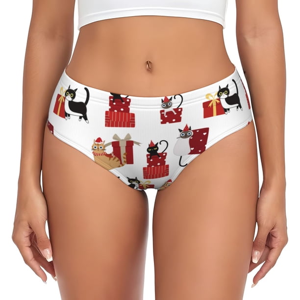 Balery Cute Cat And Christmas Gift Ropa Interior de Algodón para Mujer con Dibujo – Braguitas Cómodas y Elásticas, Estilo Clásico-X-Large