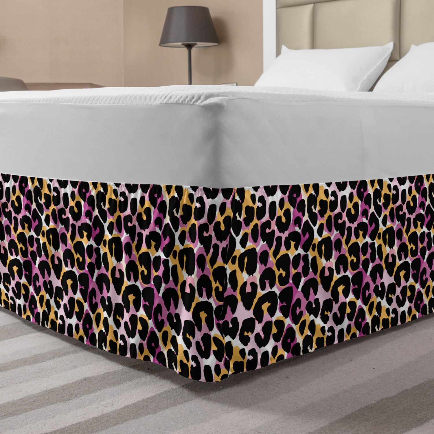 Leopard Print Bed Skirt, Abstract Wild Exotic Animal Skin Pattern in