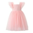thumbnail image 2 of Huanglei Girls' Dress Ruffle Short Sleeve Square Neck Backless Tutu Dresses Kids Wedding Elegant Princess Dress Clothing For Girls Short Dress 12-18 Months, 2 of 5