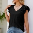 thumbnail image 2 of Summer Tops Women Flounce V Neck Solid Color Short Sleeved Summer Ruffles Sleeve T Shirt Top, 2 of 5