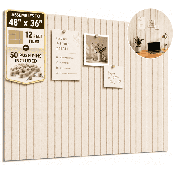 Large Felt Bulletin Board 48 x 36 in, Cork Board Alternative Wall Pin Board, 12-Pack Felt Boards for Home Office Classroom, Oatmeal