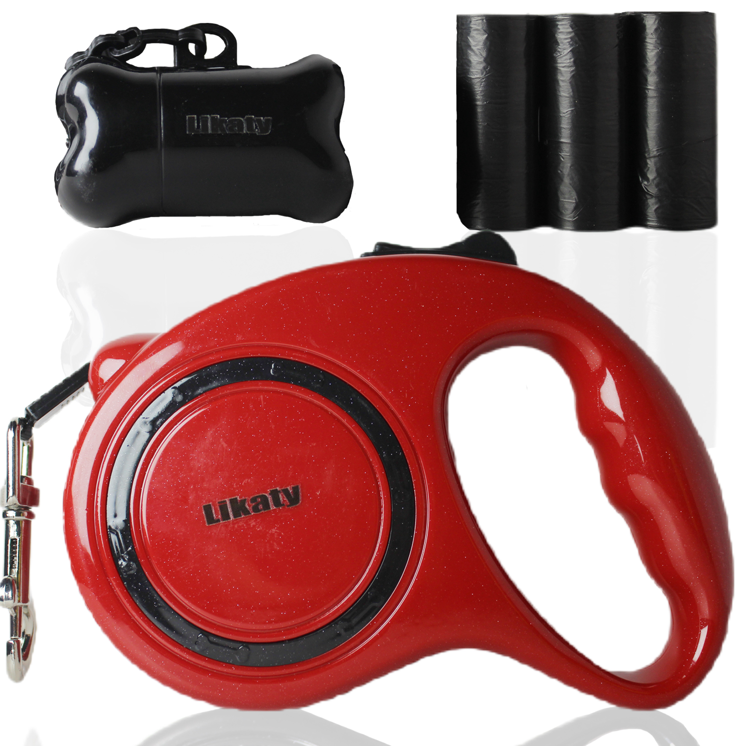 Heavy Duty Retractable Dog Leash&Dog Poop Bags with Dispenser,Likaty 10ft Strong & Durable