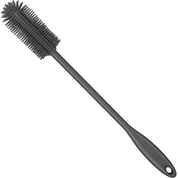 Silicone Bottle Brush, Water Bottle Cleaner Brush with Long Handle, Perfect for Cleaning Narrow Neck Containers, Vacuum Sports Bottle, Tumblers, Flask, Glassware (1 Pack, Charcoal)