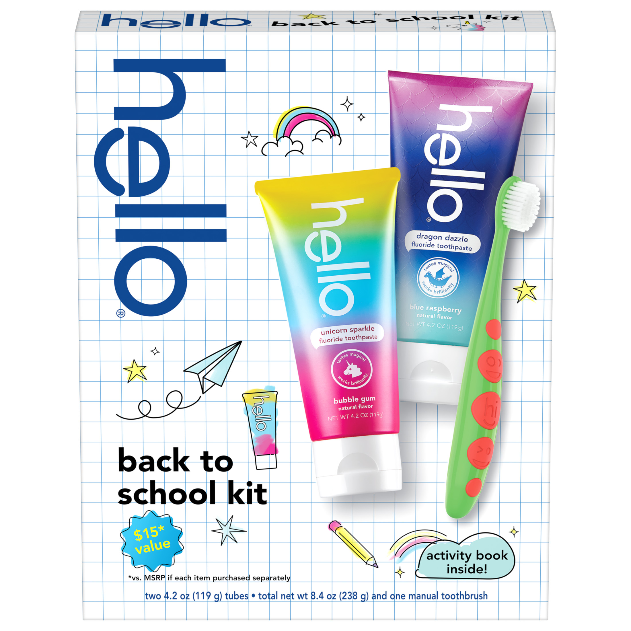 hello Kids Toothbrush and Kids Toothpaste Back To School Kit