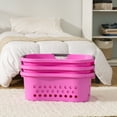 IRIS USA 3Pack Large Plastic Clothes Laundry Basket, Hamper, Pink
