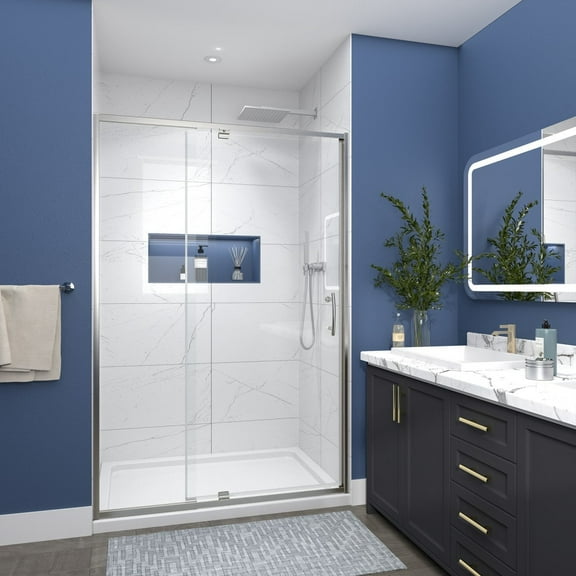 Flexi 44-48"x71" Frame Shower Door in Brushed Nickel,Water Repellent Glass with Seal Strip Parts and Handle,6mm Glass Shower Door