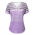 thumbnail image 4 of Karymi Short Sleeve Shirts for Women Striped Short Sleeve T‑Shirt, Crisscross Cutout V‑Neck Casual Tee Top, Hollow‑Out Neckline Casual Basic Top, Versatile for Daily Outings Womens T Shirts, 4 of 5