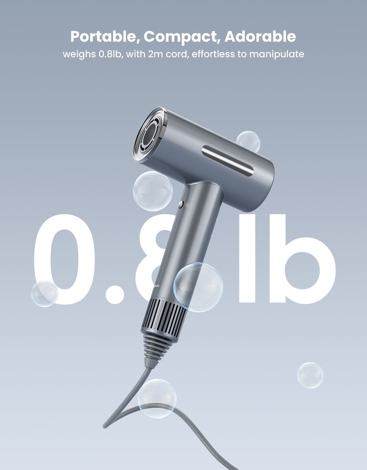 Ionic Hair Dryer, OEIKPFN High Speed Blow Dryer with Diffuser & 110,000 RPM Brushless Motor for Fast Drying, Gray