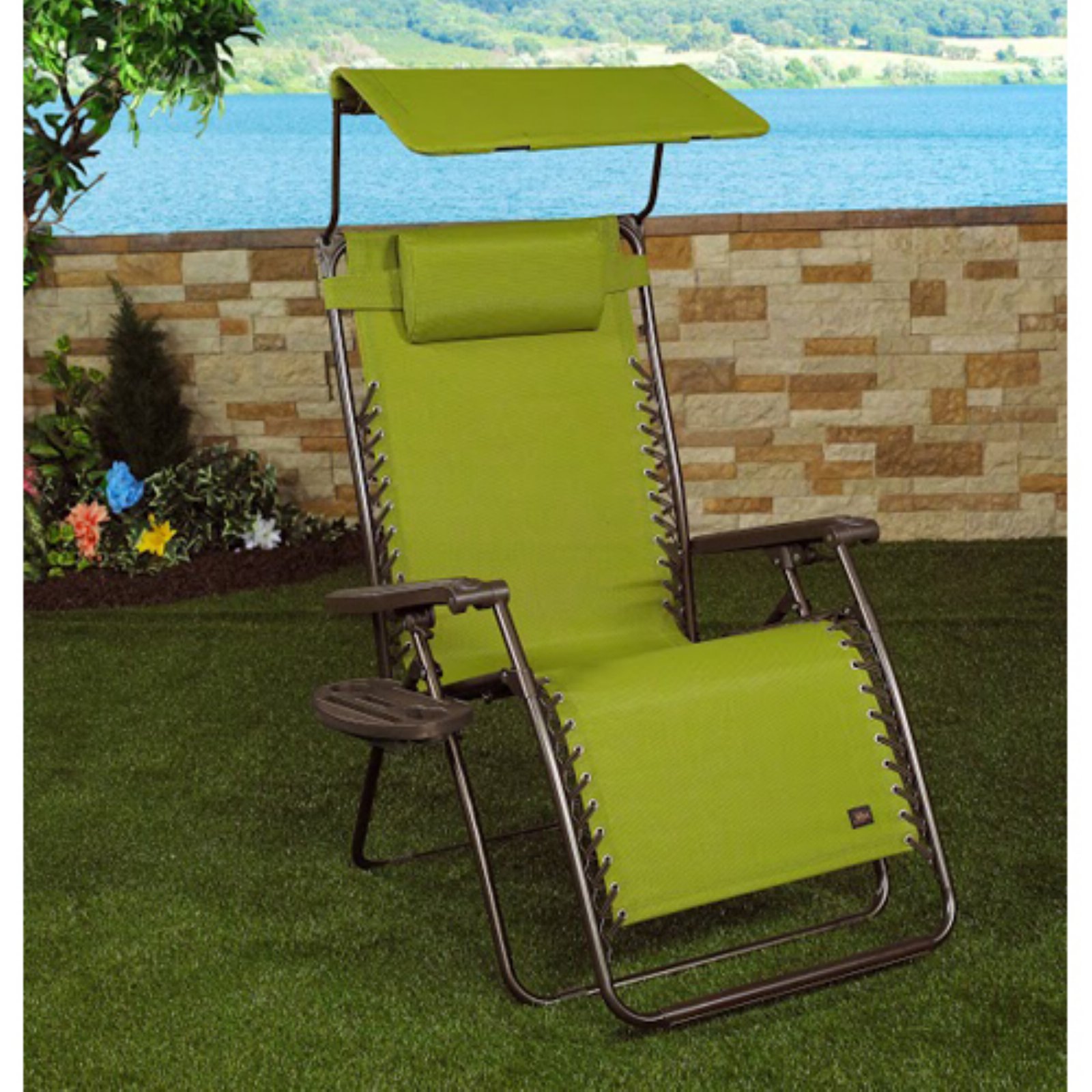 Bliss Hammocks 30" Wide XL Zero Gravity Chair w/ Canopy, Pillow, & Drink Tray Folding Outdoor Lawn, Deck, Patio Adjustable Lounge Chair, 360 lbs. Capacity, Weather and Rust Resistant, Sage Green - image 2 of 11