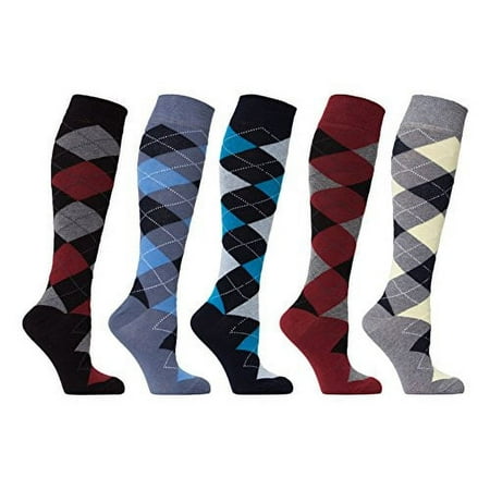 

socks n socks - women s 5-pairs luxury cotton cool funky colorful fashion designer fun argyle knee high socks with gift box