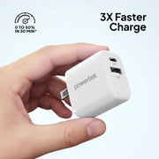 Powertek 20W USB-C PD + USB-A Dual Port Wall Charger, Carbon Design, White