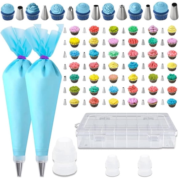 GZMAISULEE 55PCS Piping Bags Tips Set Reusable Pastry Bags and Frosting Tips Cakes Decorating Kit for Cookie Icing, 2 Icing Bags, 49 Icing Tips, 3 Couplers, 1 Storage Box