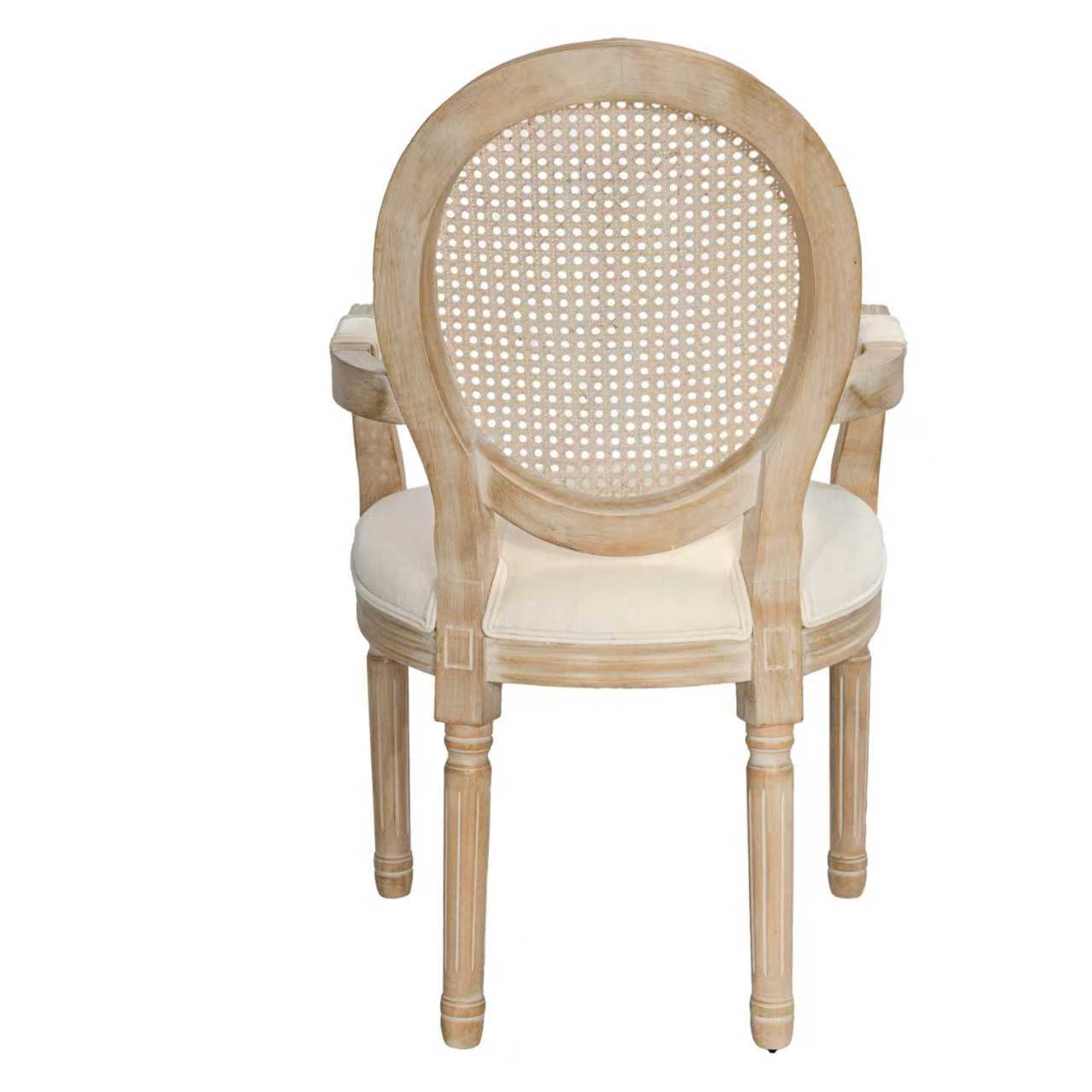 French Vintage Upholstered Dining Armchair Set of 2 with Rattan Mesh Backrest, Fabric Accent Chairs with Rubberwood Frame for Dining Room, Beige