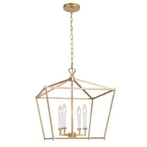 LNC 4-Light Matte Gold and White Modern Cage Chandelier for Kitchen Island