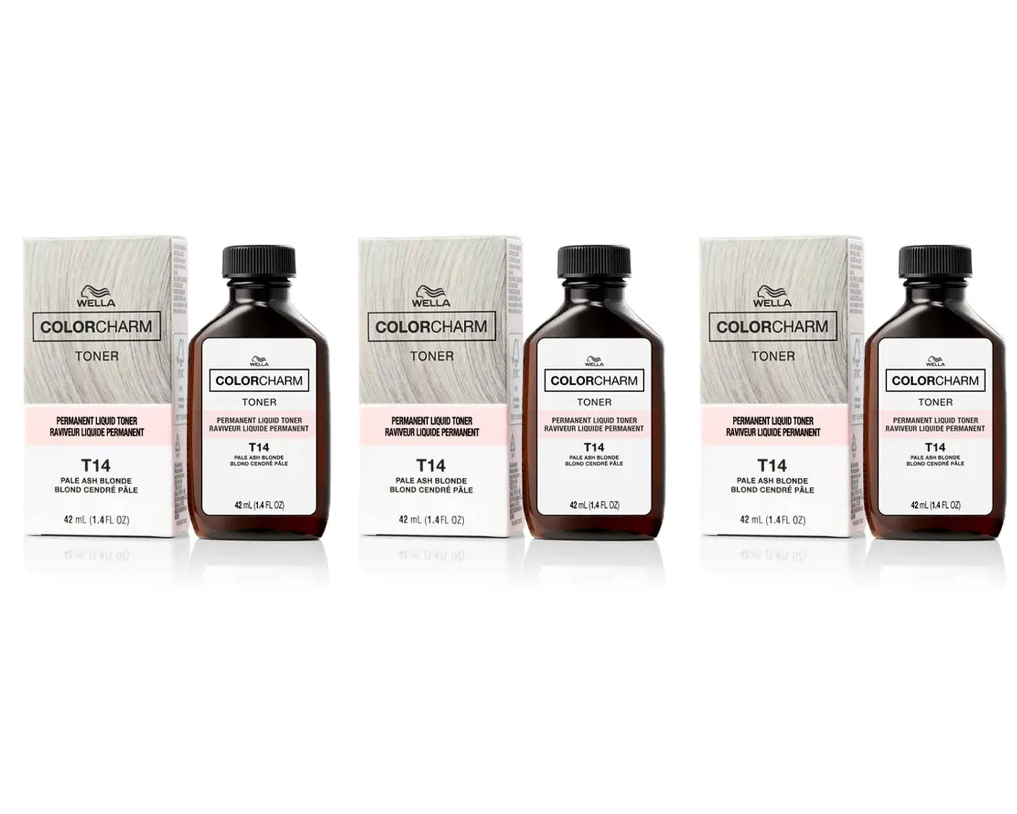 Wella Color Charm Permanent Liquid Toner - T14 Pale Ash Blonde - 1.4 fl oz each - 3pc Combo