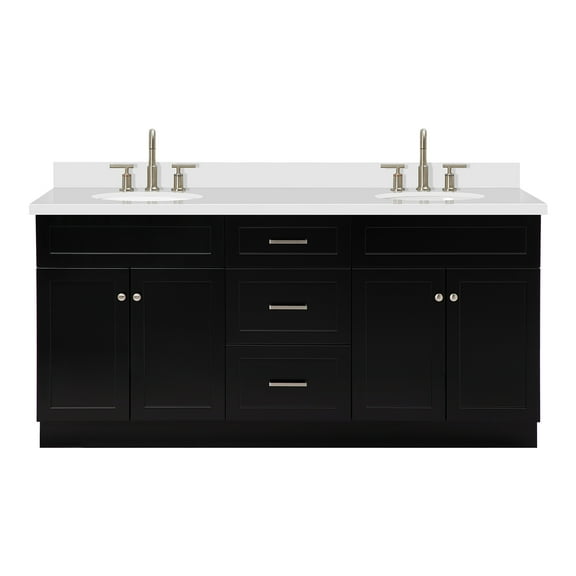 Ariel Hamlet 73 In. Double Oval Sink Vanity With White Quartz Countertop In Black