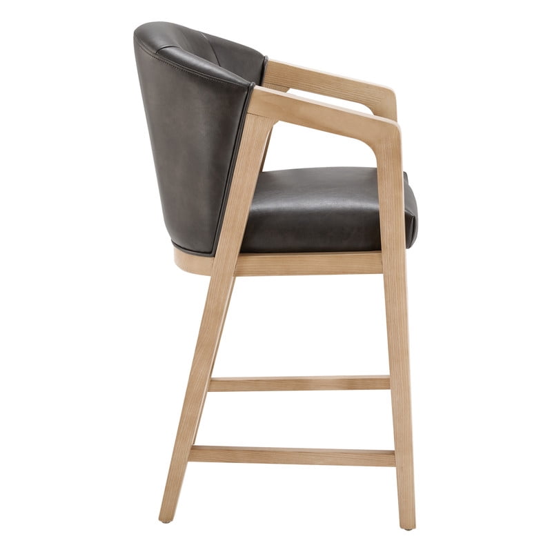 Spruce & Spring Leather Counter Stool with Exposed Wood Indoor Faux Leather Stool