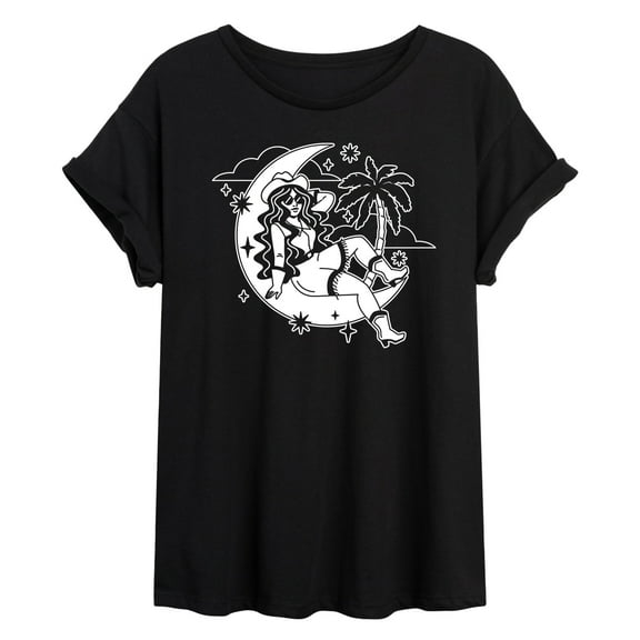 Instant Message - Cowgirl Moon - Women's Oversized Graphic T-Shirt