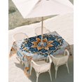 thumbnail image 3 of 52x70 Inch Outdoor Tablecloth with Umbrella Hole Zipper Rectangle Bohemian Rectangular Tablecloths Outside Waterproof Boho Blue Flower Pattern Abstract Tribal Patio Table Cloth Cover for Picnic Party, 3 of 8