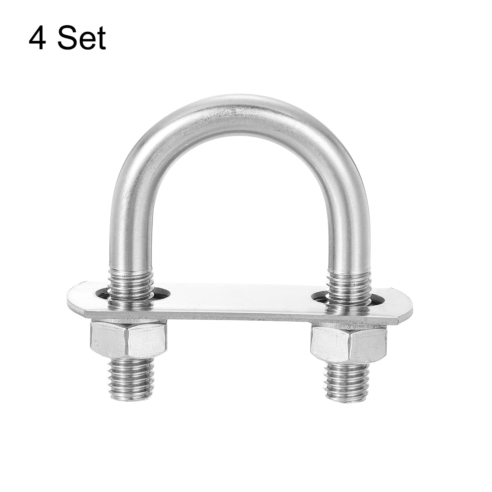 Round U-Bolts, 6 Sets 33mm(1.3") Inner Width 64mm Length M10 304 Stainless Steel U Clamp Bolt with Nuts and Plates
