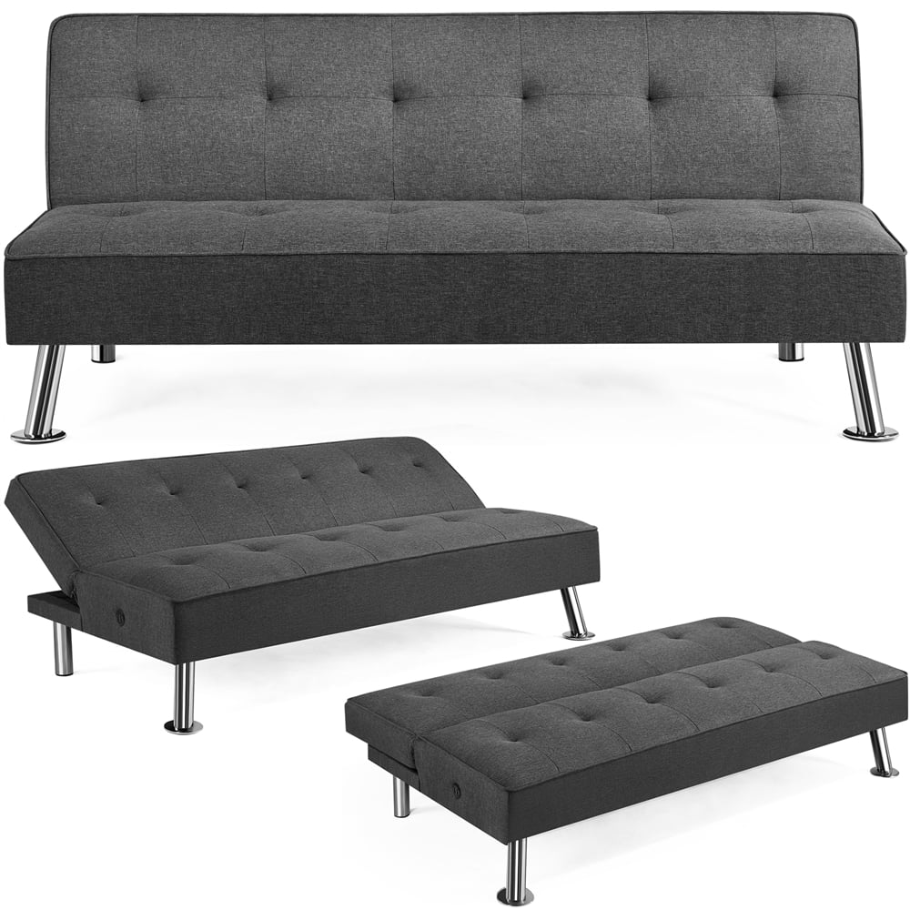 Alden Design Modern Fabric Convertible Futon with USB, Black