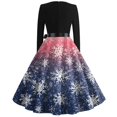 thumbnail image 4 of Christmas Dresses for Women Women's Vintage Classic Dress Long Sleeve Christmas Print Round Neck Swing Dress for Christmas Party,Blue,L, 4 of 5