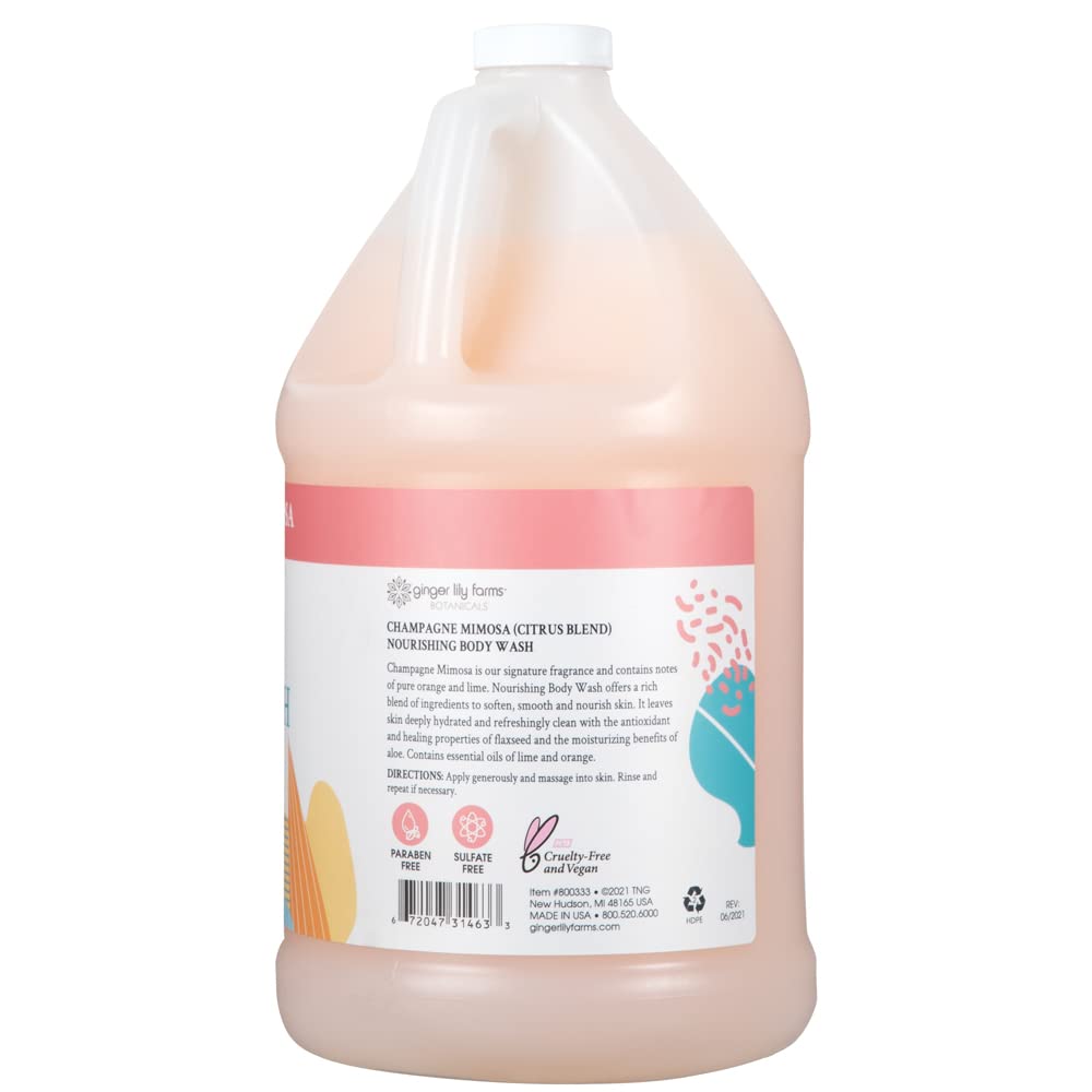 Ginger Lily Farms Botanicals Champagne Mimosa Nourishing Body Wash, Softens, Nourishes and Cleans Skin, Natural Spa Quality, 1 Gallon