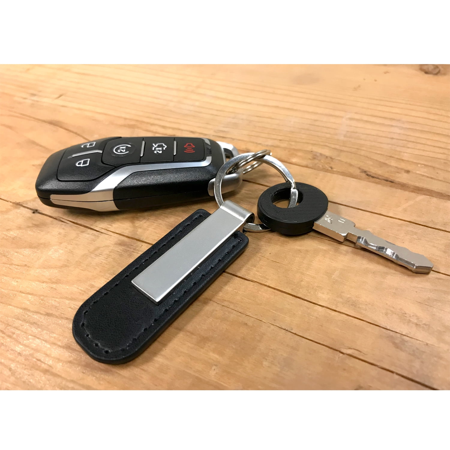 Dodge Challenger Black PU Leather Strap Silver Metal Bar LED Printed Logo Key Chain