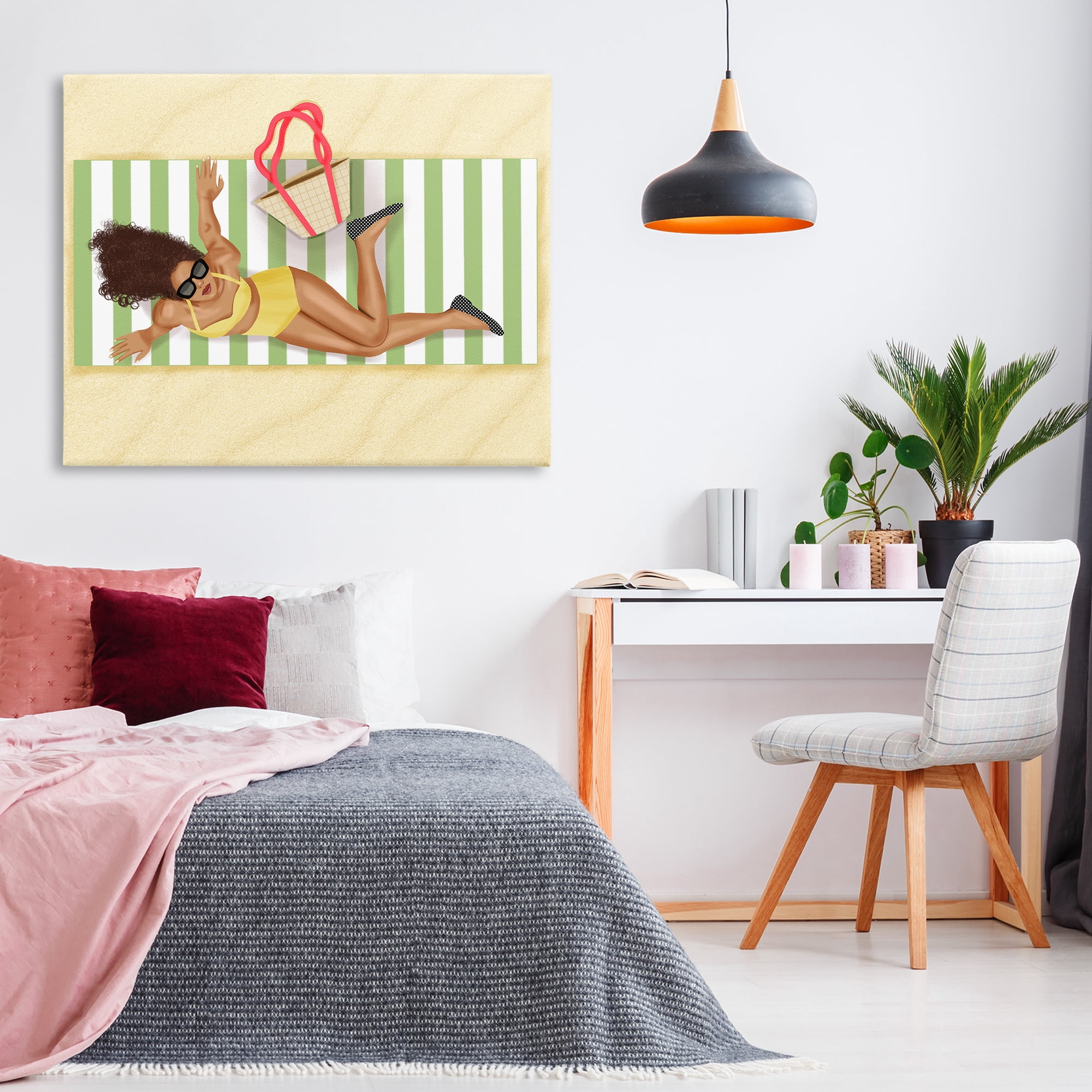 Stupell Industries Woman on Beach Blanket People Painting Wrapped Canvas Art Print Wall Art, 48 x 36