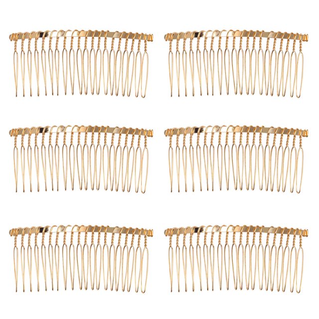 Senkary 10 peines de metal para el pelo con clip de alambre, peines para velo de novia (20 dientes dorados)