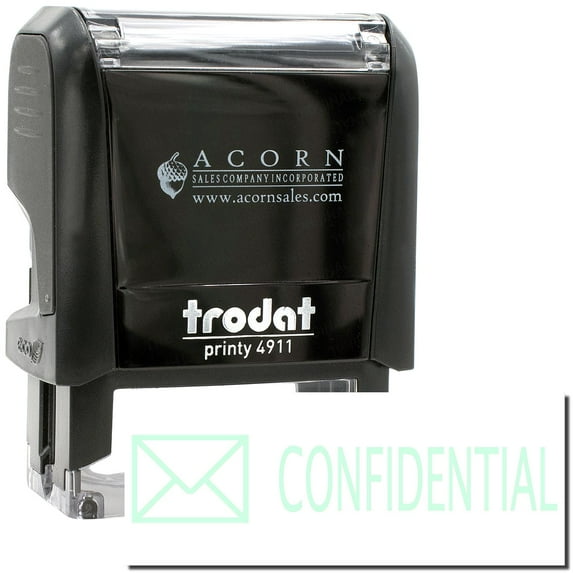 Self-Inking Confidential with Envelope Stamp, Trodat Printy 4911, Press and Print Stamping, Impression Size 5/8" x 1-1/2", Up to 10,000 Impressions - Mint Green Ink