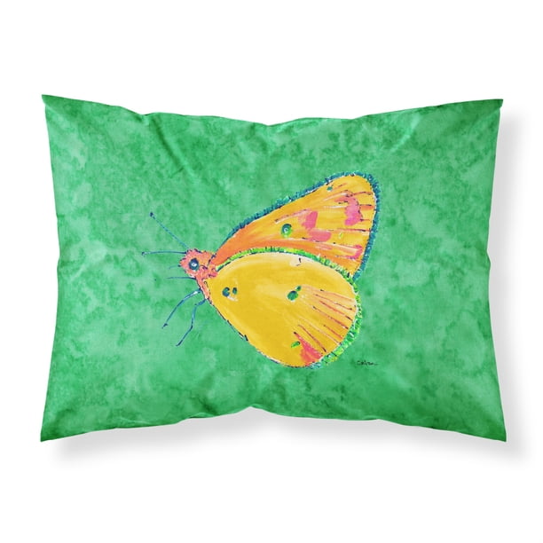 "Caroline's Treasures 8861 FUNDA DE ALMOHADA Mariposa naranja sobre verde Funda de almohada estándar de tela que absorbe la humedad, grande, multicolor" Caroline's Treasures 8861PILLOWCASE