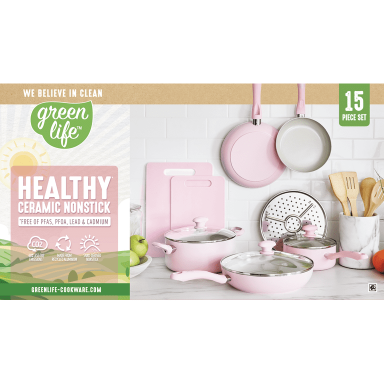 GreenLife Ceramic Nonstick Pink 15pc Set 