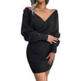 thumbnail image 2 of Women'S Cocktail Batwing Long Sleeve Wrap Knit Sweater Mini Dress Black L, 2 of 9