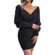 thumbnail image 2 of Vestido Mini de Punto Cruzado de Larga con de Murciélago para Cóctel para Mujer Negro L, 2 of 9