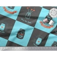 thumbnail image 2 of Soimoi Blue Rayon Crepe Fabric Jar & My Heart Belong To You Text Print Sewing Fabric Yard 46 Inch Wide, 2 of 3