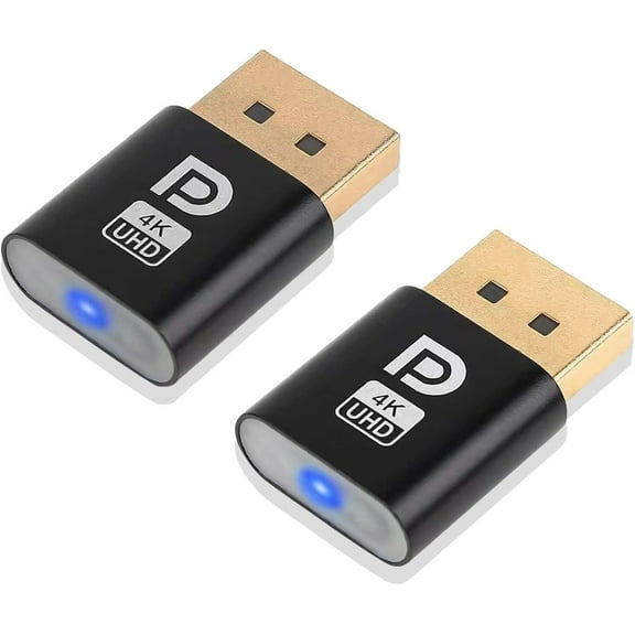 4K DisplayPort Display Emulator EDID Emulator Plug, 4K DP Dummy Plug Headless Display Adapter Support 3840 * 2160@60HZ Compatible with Linux, XP, Windows, Mac OS-2 Pack