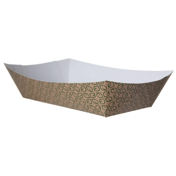 ECO PRODUCTS Renewable 5lb Paper Food Trays, Case of 500, 9.5"x6.375"x2.125", 70% Post-Consumer Recycled Fiber, No-Added PFAS, Kraft with Leaf Print