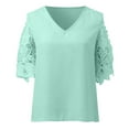 thumbnail image 3 of BAODANN Women's T Shirt Lace Cut Out Plain Daily Half Sleeve V Neck Basic Regular Top Woman's Shirts Women's Loose Fit Tees Women Tees and Tops Womens Long Sleeve Layering Shirt Long Sleeve Layering, 3 of 4