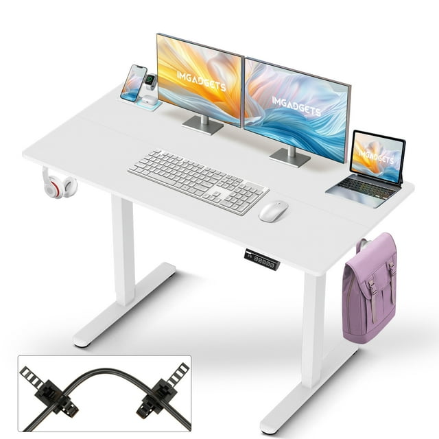 IMGadgets Bureau Debout Électrique Réglable / 47 Pieds' x 24 Pieds' Grand Espace de Travail avec 2 Crochets / Bureau Ergonomique Assis-Debout / Résistant aux Égratignures et Imperméable / Bureau à Hauteur Réglable pour le Travail et la Maison